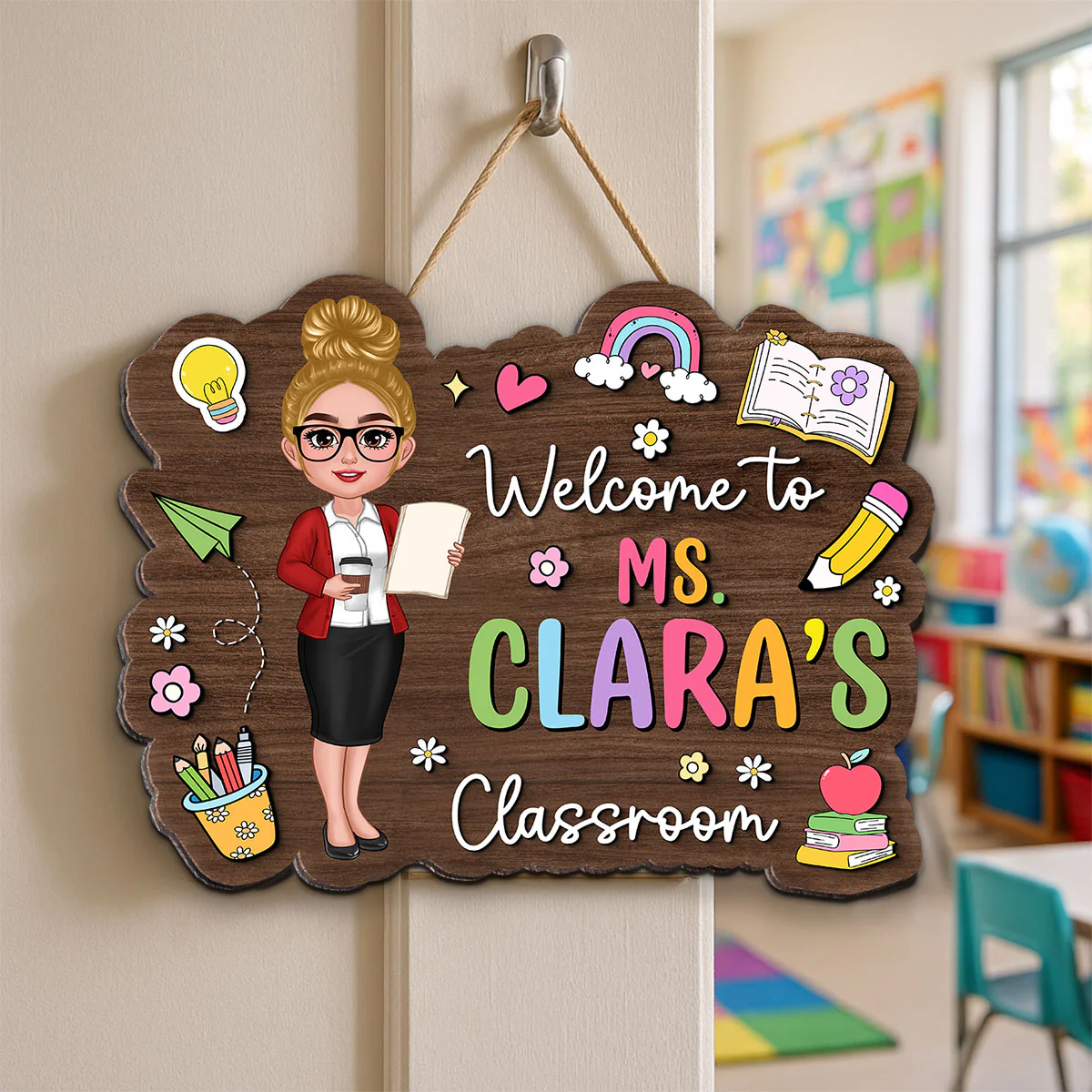 Teacher Colorful Personalized Wood Sign, Back To School Gift - Image 3