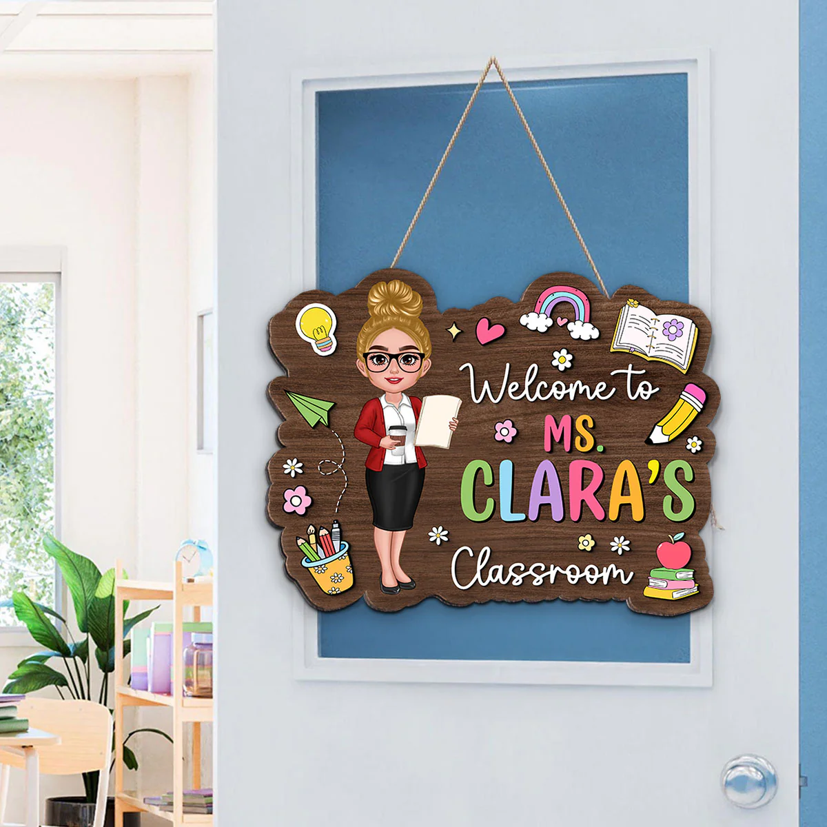 Teacher Colorful Personalized Wood Sign, Back To School Gift - Image 4
