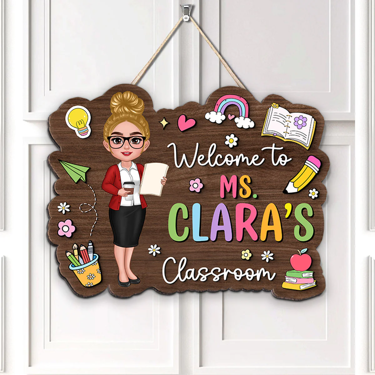 Teacher Colorful Personalized Wood Sign, Back To School Gift - Image 9