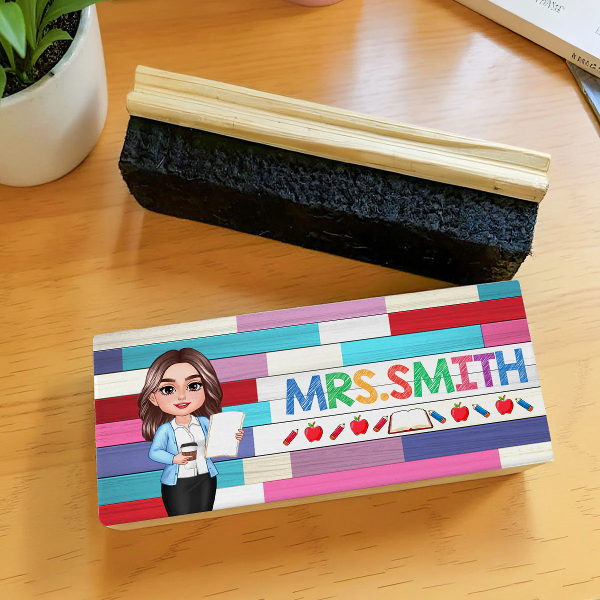Teacher Colorful Wood Palletes Personalized Chalkboard/Whiteboard Eraser with Marker, Teacher Appreciation Gift, Back To School Gift - Image 2