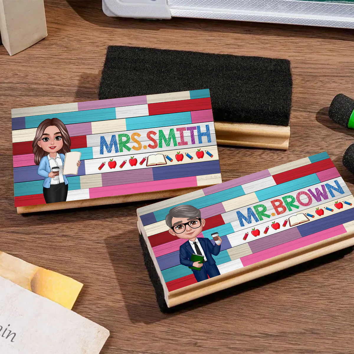 Teacher Colorful Wood Palletes Personalized Chalkboard/Whiteboard Eraser with Marker, Teacher Appreciation Gift, Back To School Gift - Image 4