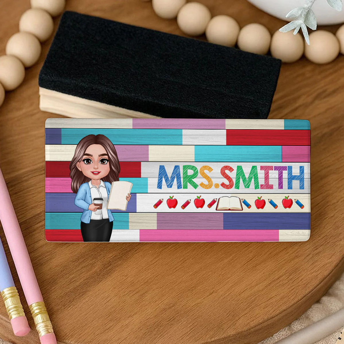 Teacher Colorful Wood Palletes Personalized Chalkboard/Whiteboard Eraser with Marker, Teacher Appreciation Gift, Back To School Gift - Image 6