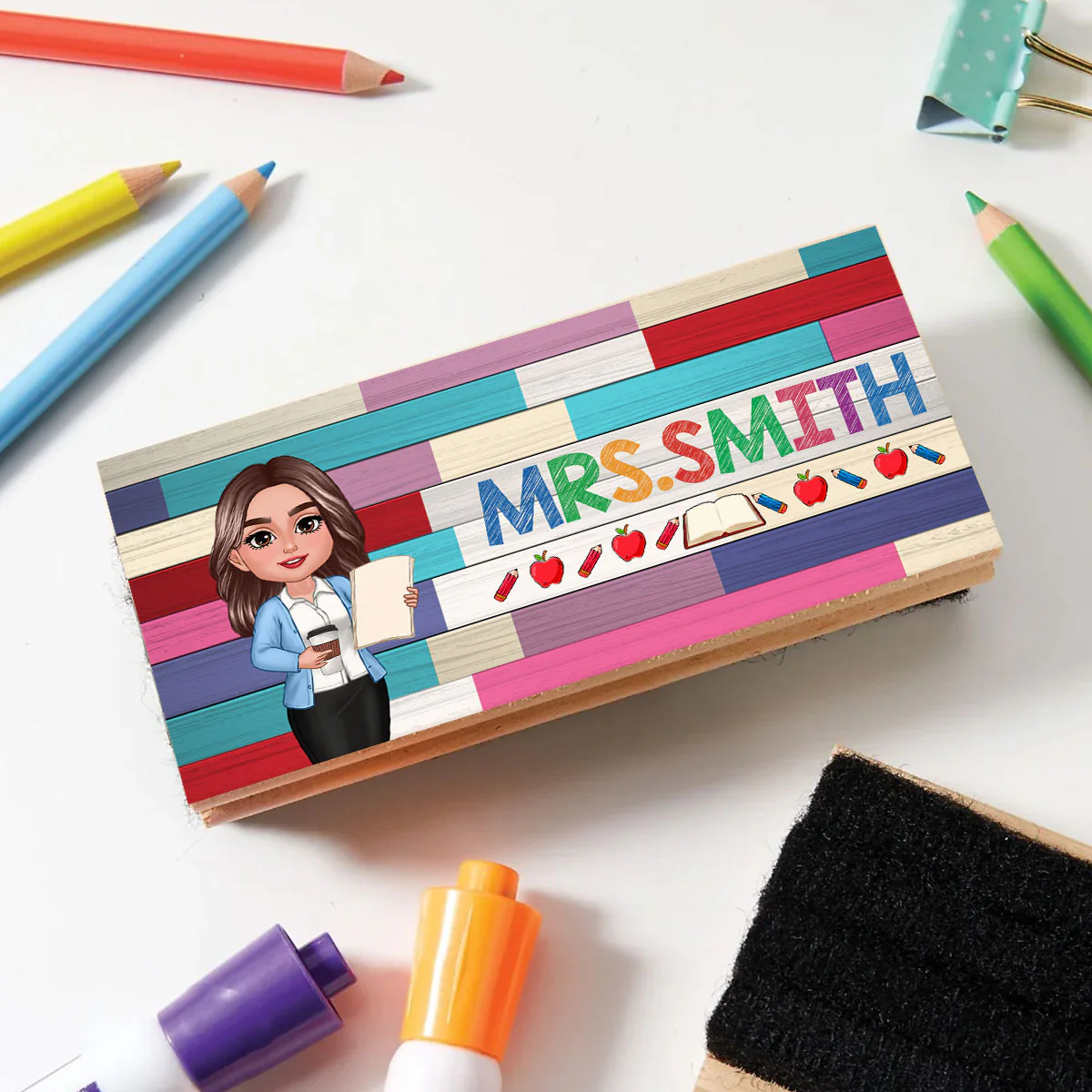 Teacher Colorful Wood Palletes Personalized Chalkboard/Whiteboard Eraser with Marker, Teacher Appreciation Gift, Back To School Gift - Image 7