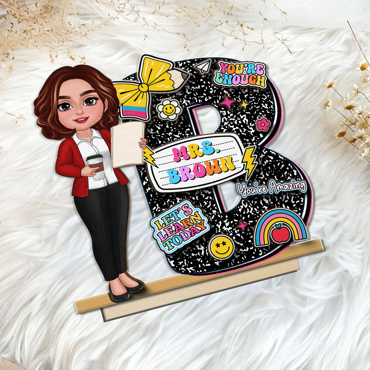 Teacher Composition Book Pattern Letter Personalized 2-Layer Standing Wooden Plaque, Back To School Gift - Image 5
