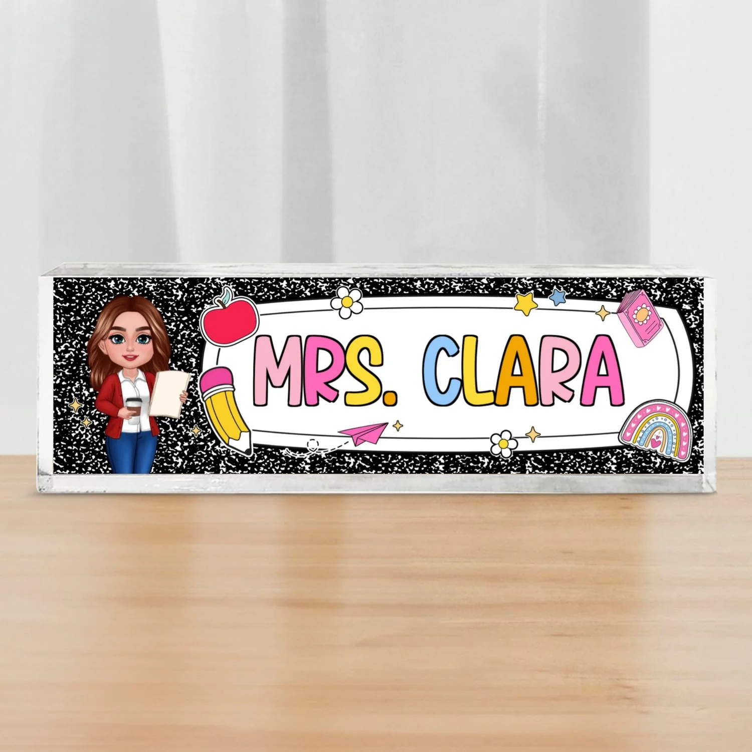 Teacher Composition Book Pattern Personalized Acrylic Desk Name Plate, Back To School Gift - Image 10