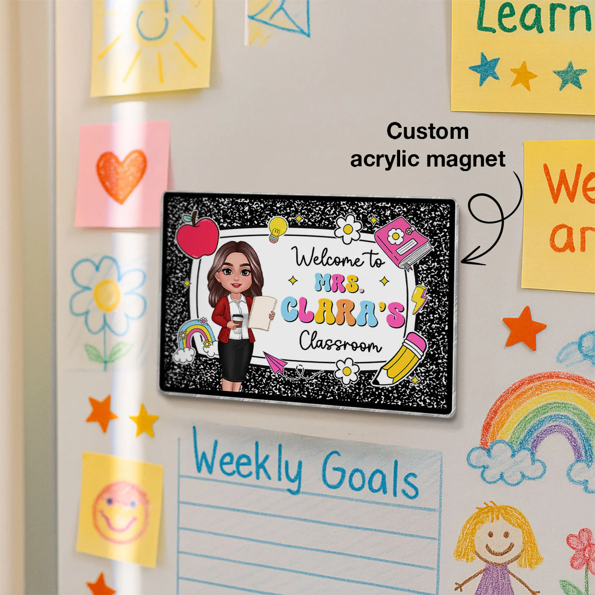 Teacher Composition Book Pattern Personalized Acrylic Whiteboard Magnet, Classroom Decor - Image 2