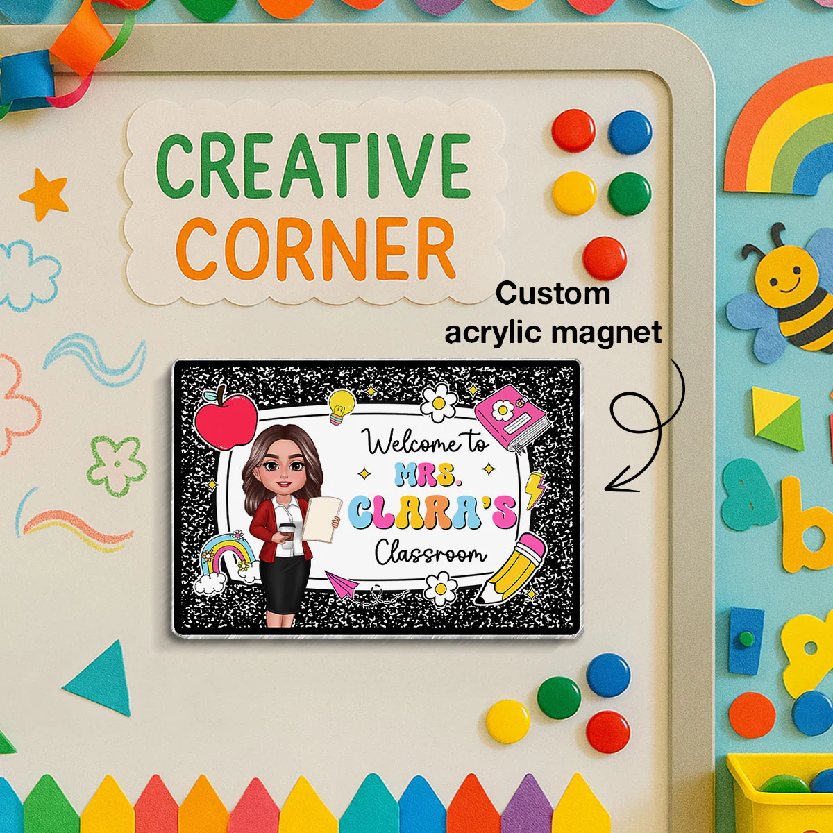 Teacher Composition Book Pattern Personalized Acrylic Whiteboard Magnet, Classroom Decor - Image 3