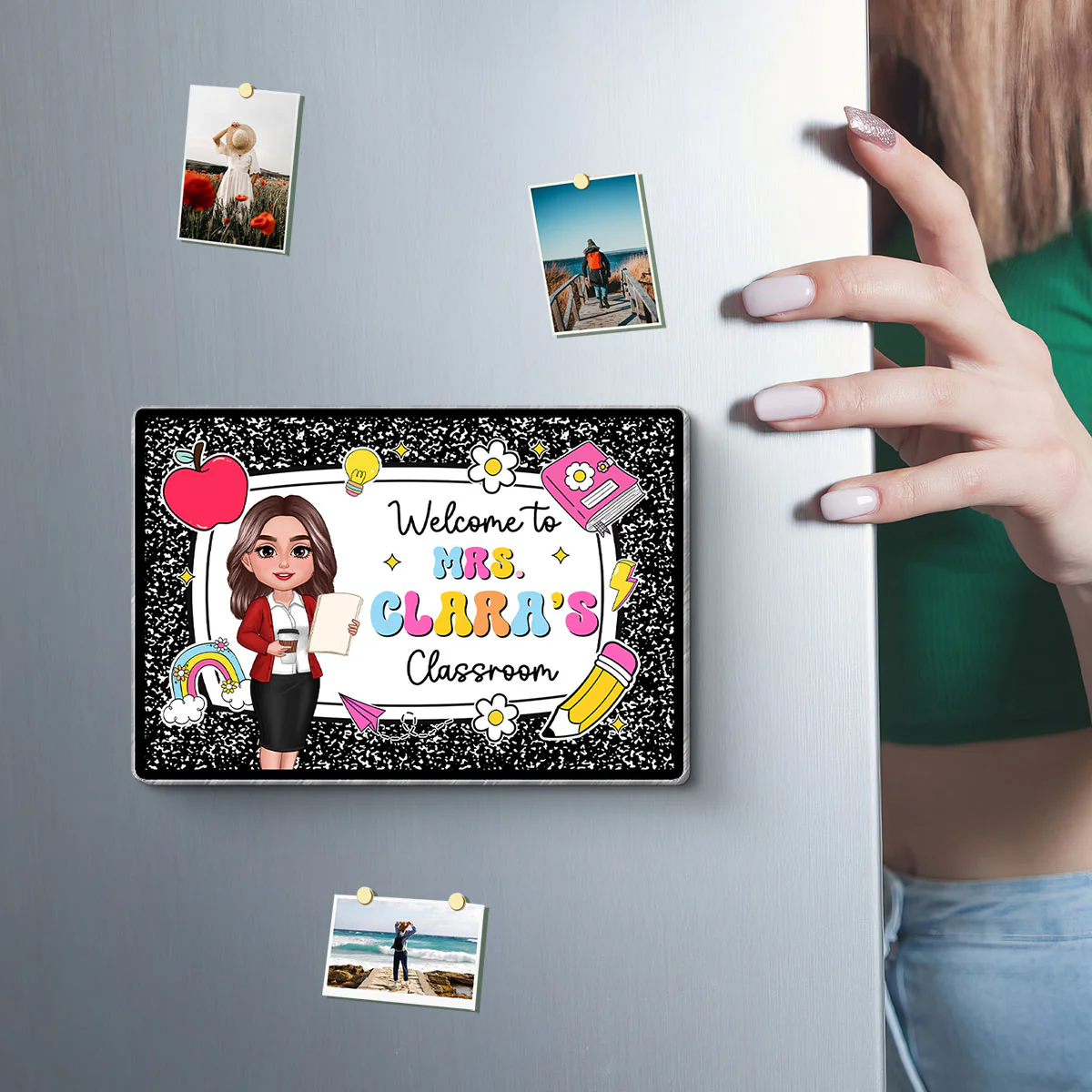Teacher Composition Book Pattern Personalized Acrylic Whiteboard Magnet, Classroom Decor - Image 4
