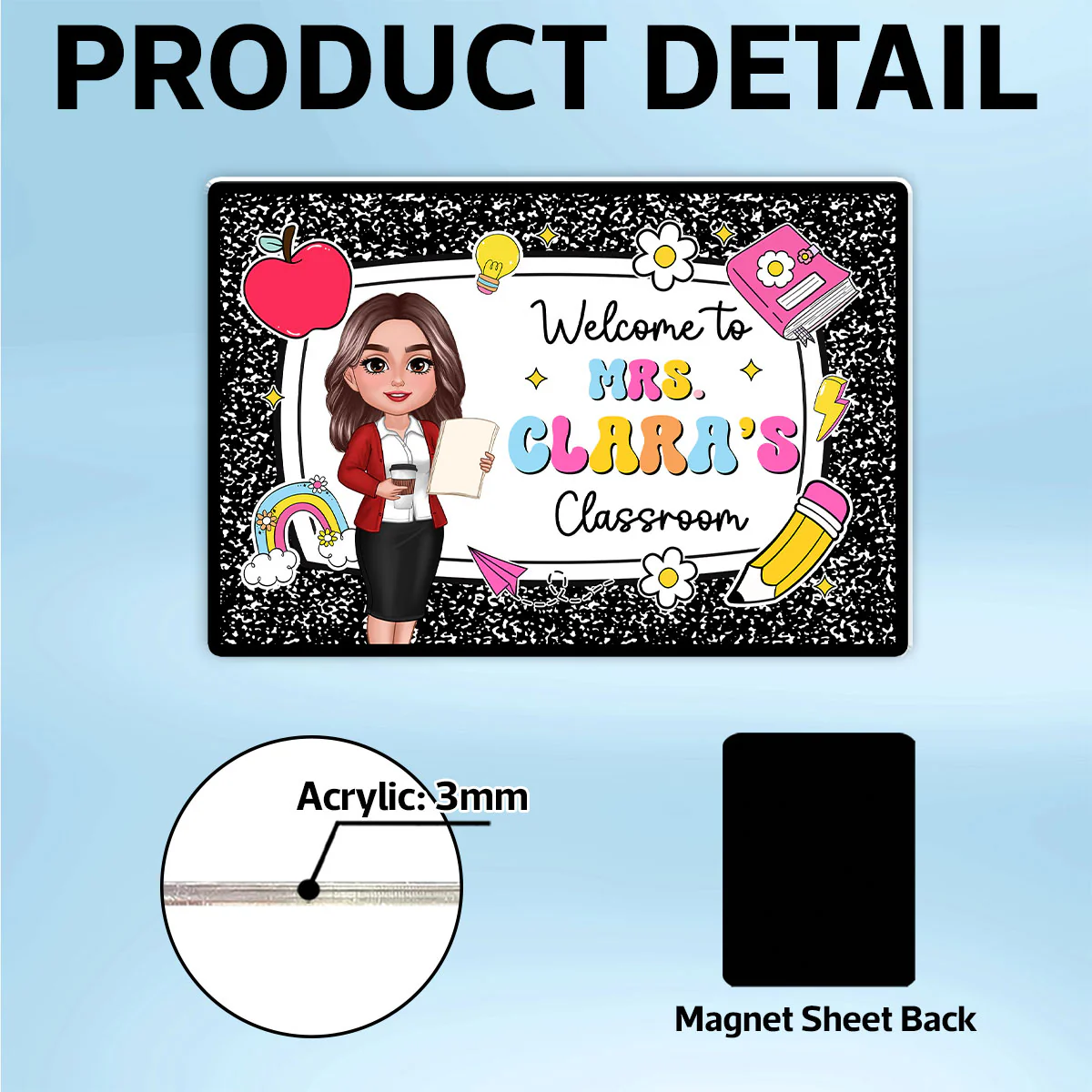 Teacher Composition Book Pattern Personalized Acrylic Whiteboard Magnet, Classroom Decor - Image 7
