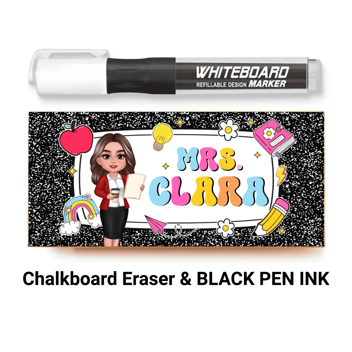 Teacher Composition Book Pattern Personalized Chalkboard/Whiteboard Eraser with Marker, Teacher Appreciation Gift, Back To School Gift - Image 10