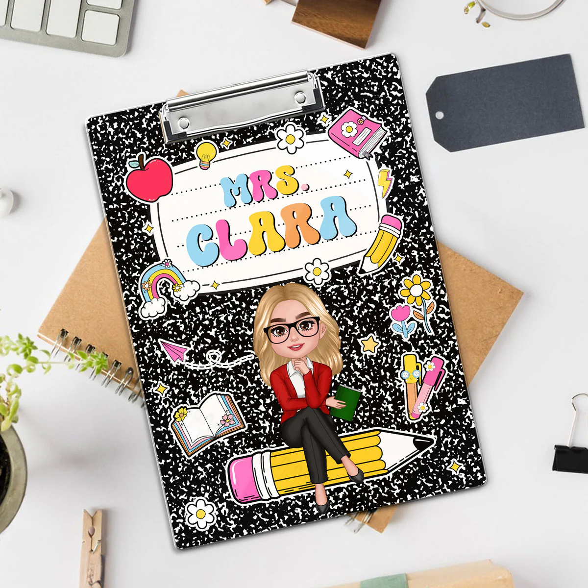 Teacher Composition Book Pattern Personalized Clipboard| Gift For Teacher, Back To School Gift - Image 8
