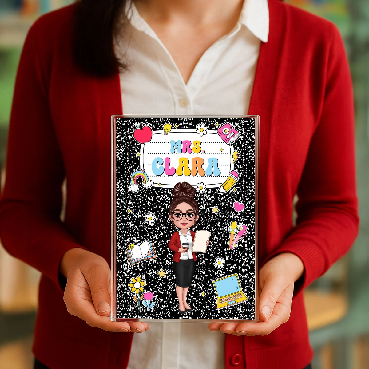 Teacher Composition Book Pattern Personalized Rectangle Acrylic Block, Gift For Teacher - Image 2