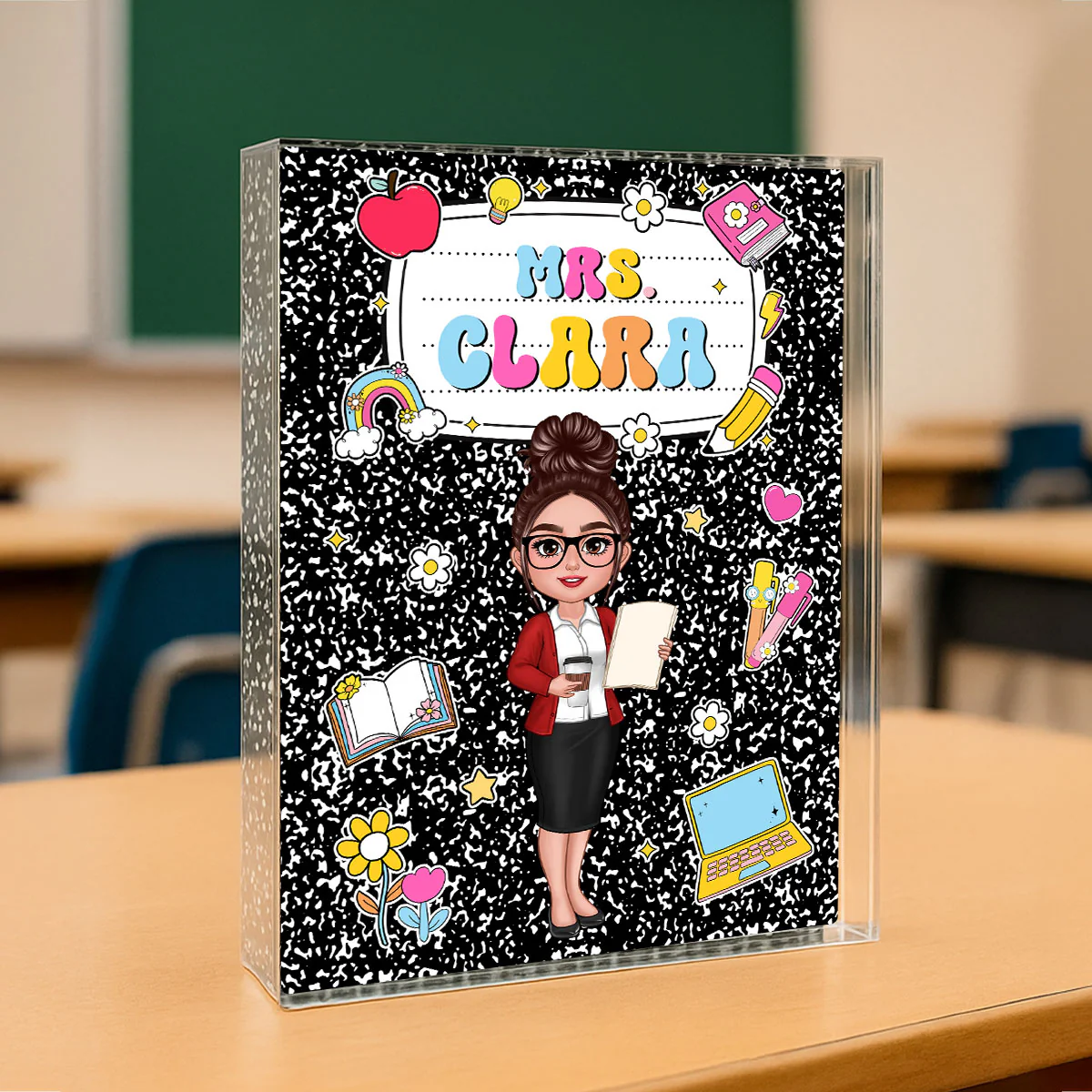 Teacher Composition Book Pattern Personalized Rectangle Acrylic Block, Gift For Teacher - Image 3