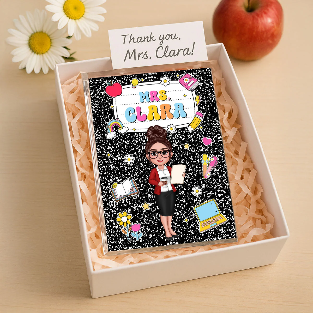 Teacher Composition Book Pattern Personalized Rectangle Acrylic Block, Gift For Teacher - Image 4
