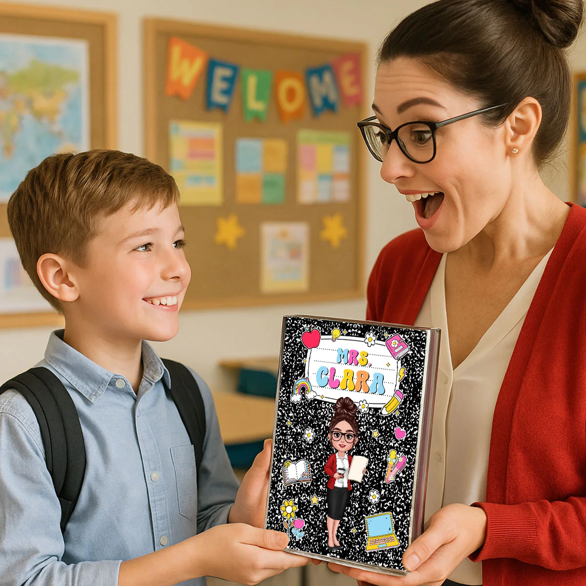 Teacher Composition Book Pattern Personalized Rectangle Acrylic Block, Gift For Teacher - Image 5