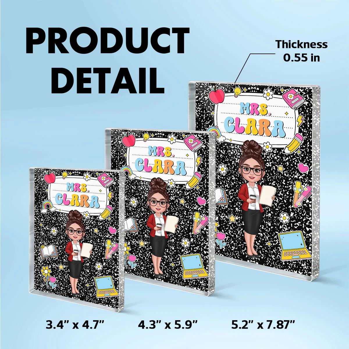 Teacher Composition Book Pattern Personalized Rectangle Acrylic Block, Gift For Teacher - Image 6