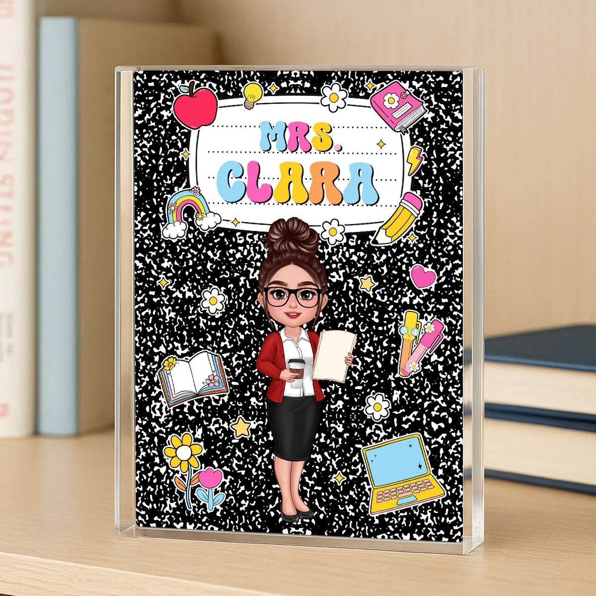 Teacher Composition Book Pattern Personalized Rectangle Acrylic Block, Gift For Teacher - Image 8