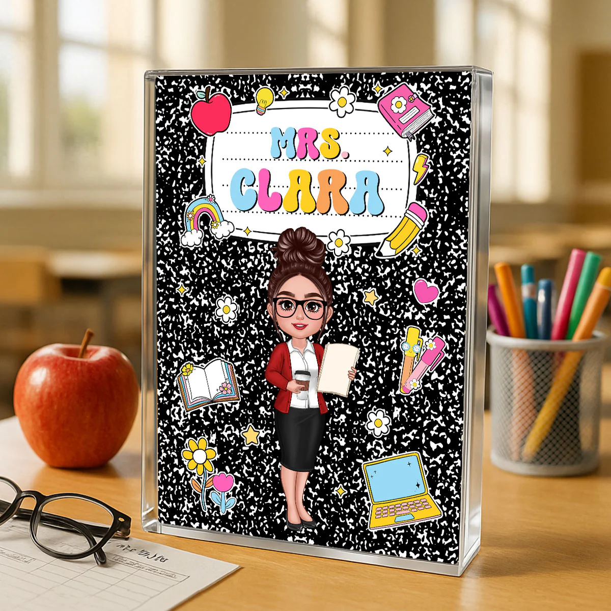 Teacher Composition Book Pattern Personalized Rectangle Acrylic Block, Gift For Teacher - Image 9