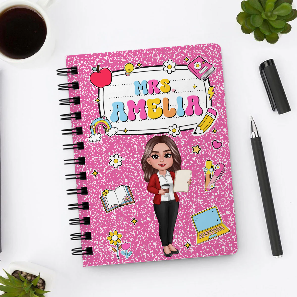 Teacher Composition Book Pattern Personalized Spiral Notebook Journal, Gift For Teacher, Back To School Stationery - Image 10