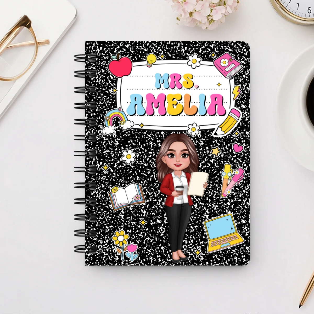 Teacher Composition Book Pattern Personalized Spiral Notebook Journal, Gift For Teacher, Back To School Stationery - Image 11