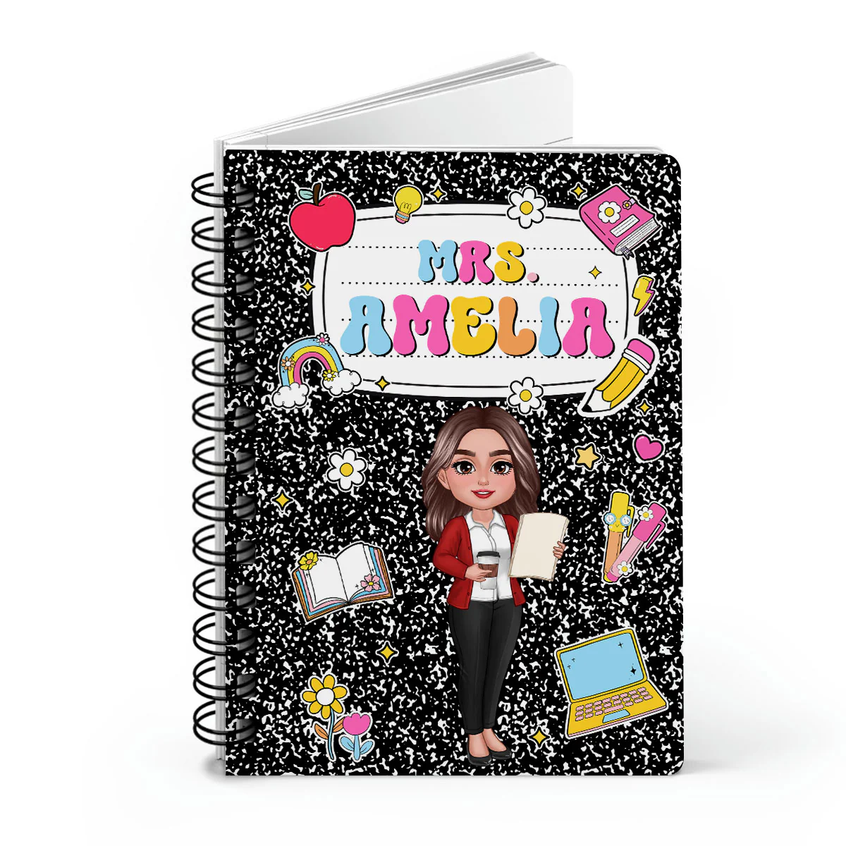 Teacher Composition Book Pattern Personalized Spiral Notebook Journal, Gift For Teacher, Back To School Stationery - Image 2