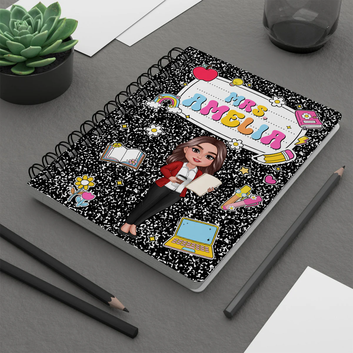 Teacher Composition Book Pattern Personalized Spiral Notebook Journal, Gift For Teacher, Back To School Stationery - Image 3