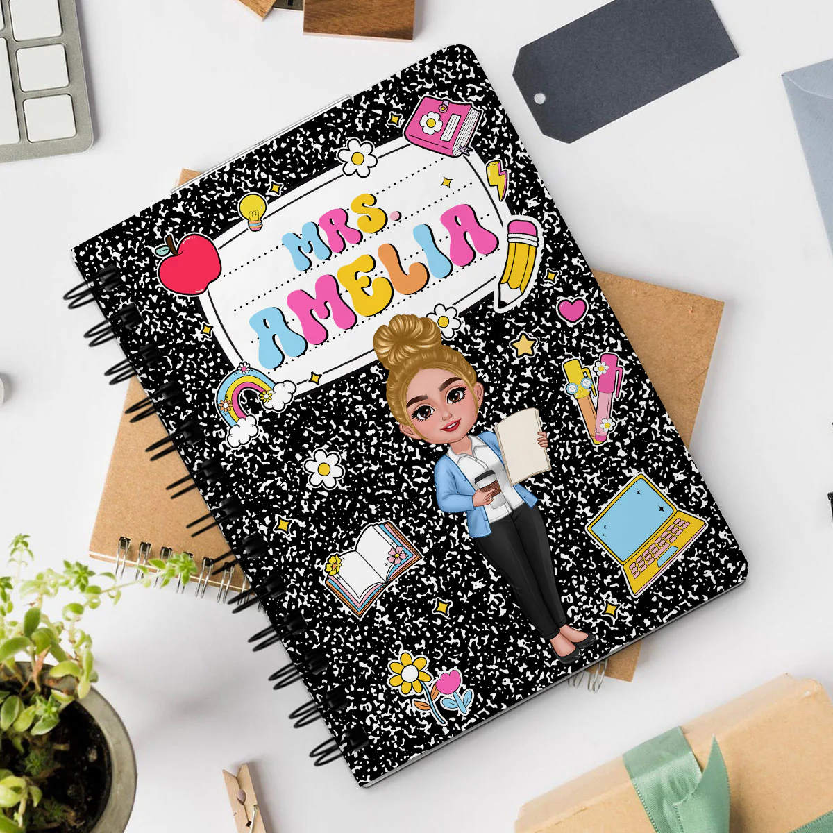 Teacher Composition Book Pattern Personalized Spiral Notebook Journal, Gift For Teacher, Back To School Stationery - Image 8