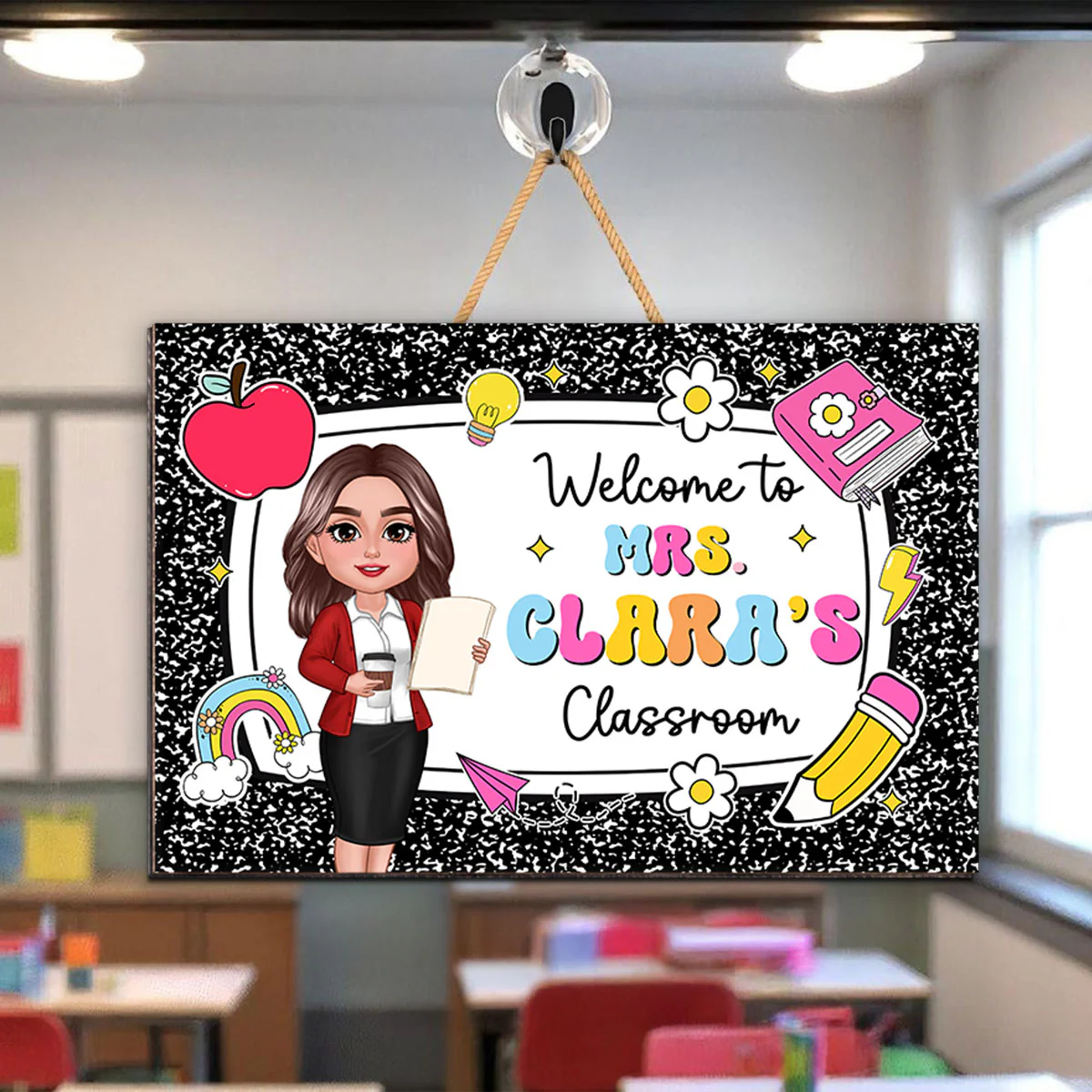 Teacher Composition Book Pattern Personalized Wood Sign, Back To School Gift - Image 10