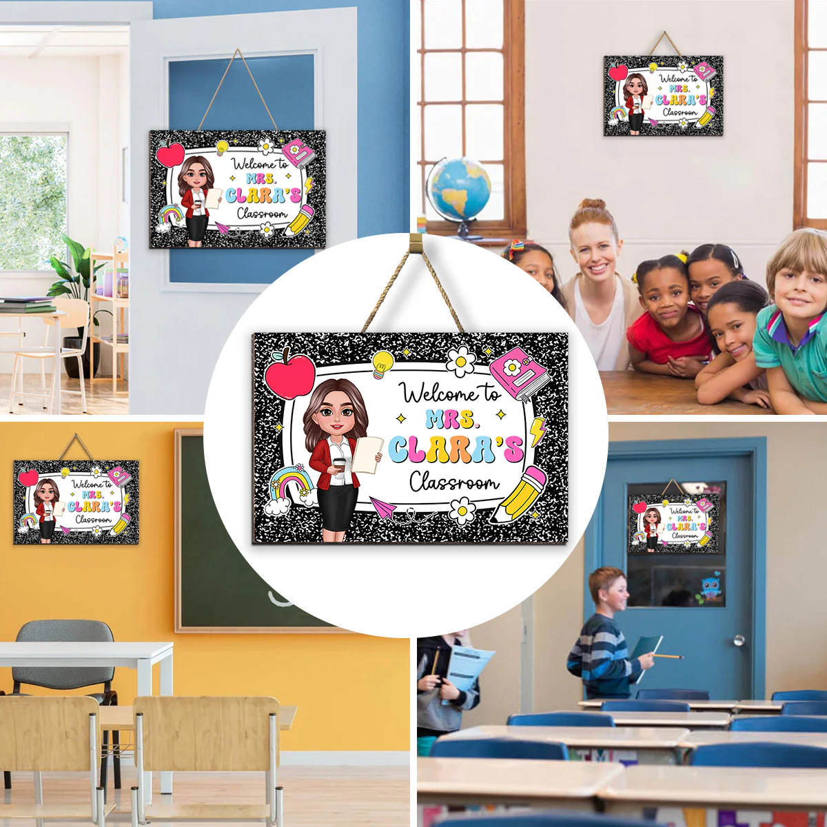 Teacher Composition Book Pattern Personalized Wood Sign, Back To School Gift - Image 11