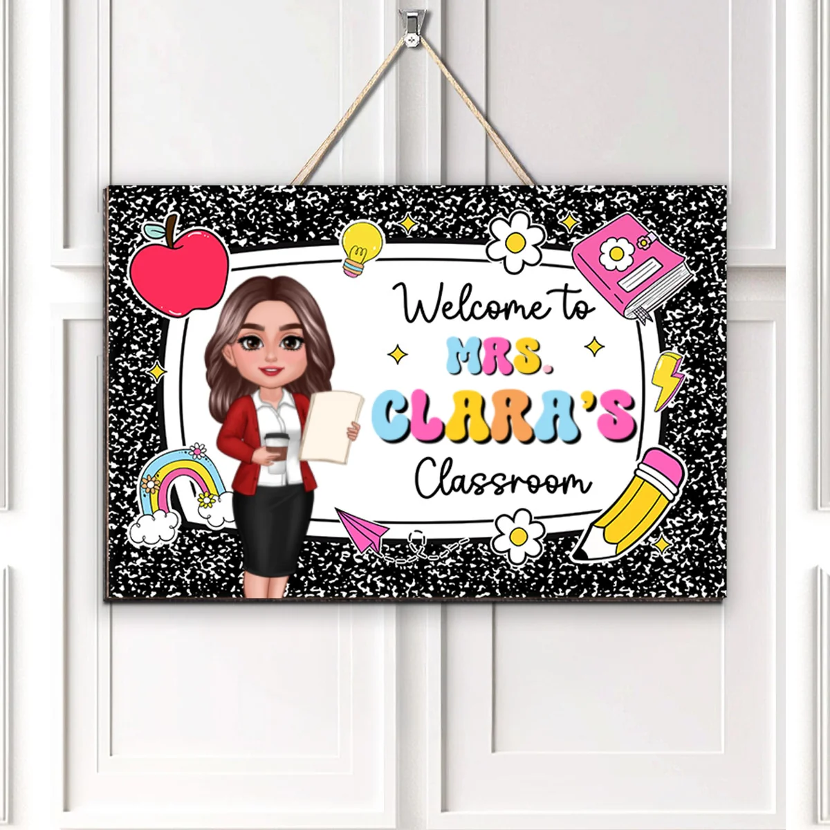 Teacher Composition Book Pattern Personalized Wood Sign, Back To School Gift - Image 12