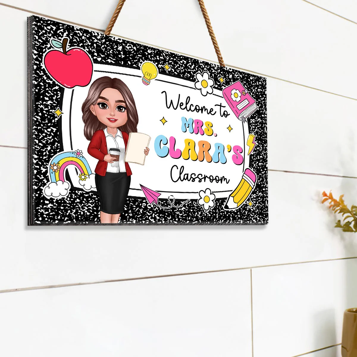 Teacher Composition Book Pattern Personalized Wood Sign, Back To School Gift - Image 4