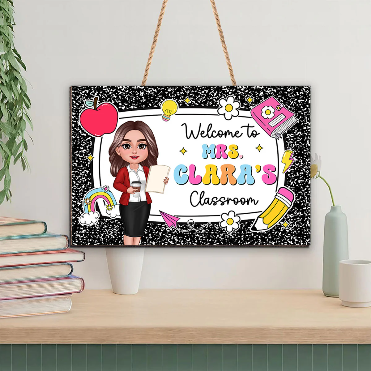 Teacher Composition Book Pattern Personalized Wood Sign, Back To School Gift - Image 5