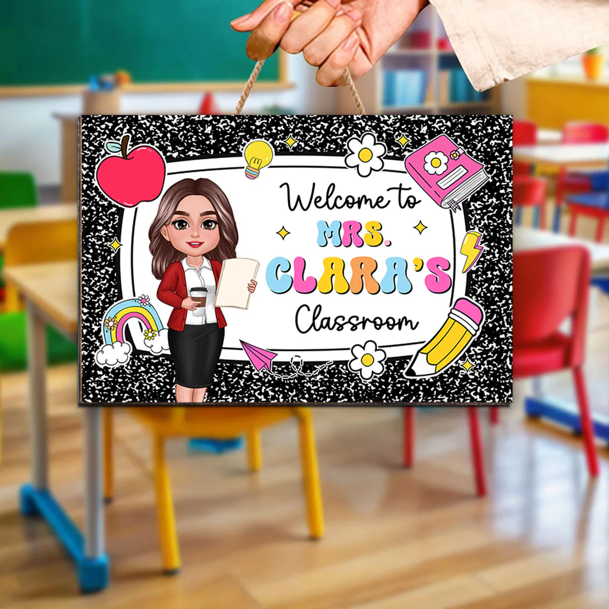 Teacher Composition Book Pattern Personalized Wood Sign, Back To School Gift - Image 6