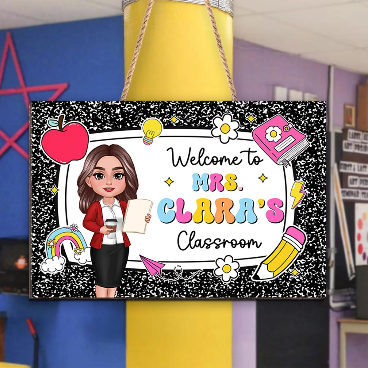 Teacher Composition Book Pattern Personalized Wood Sign, Back To School Gift - Image 7