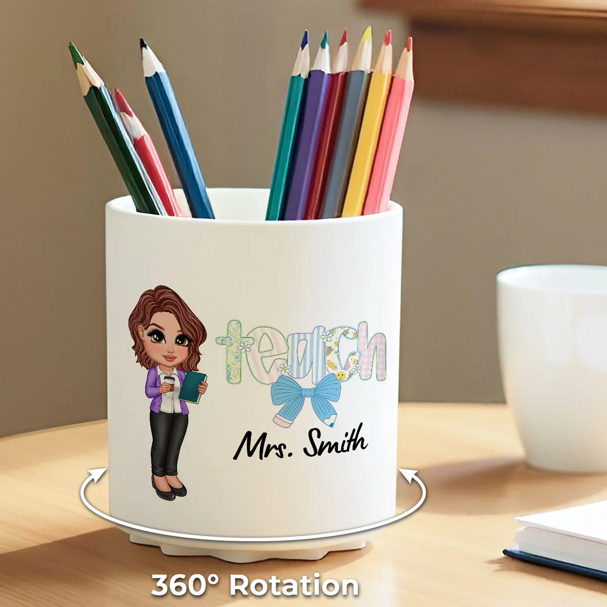 Teacher Coquette Style Personalized Rotating Pen Holder, Back To School Gift - Image 5