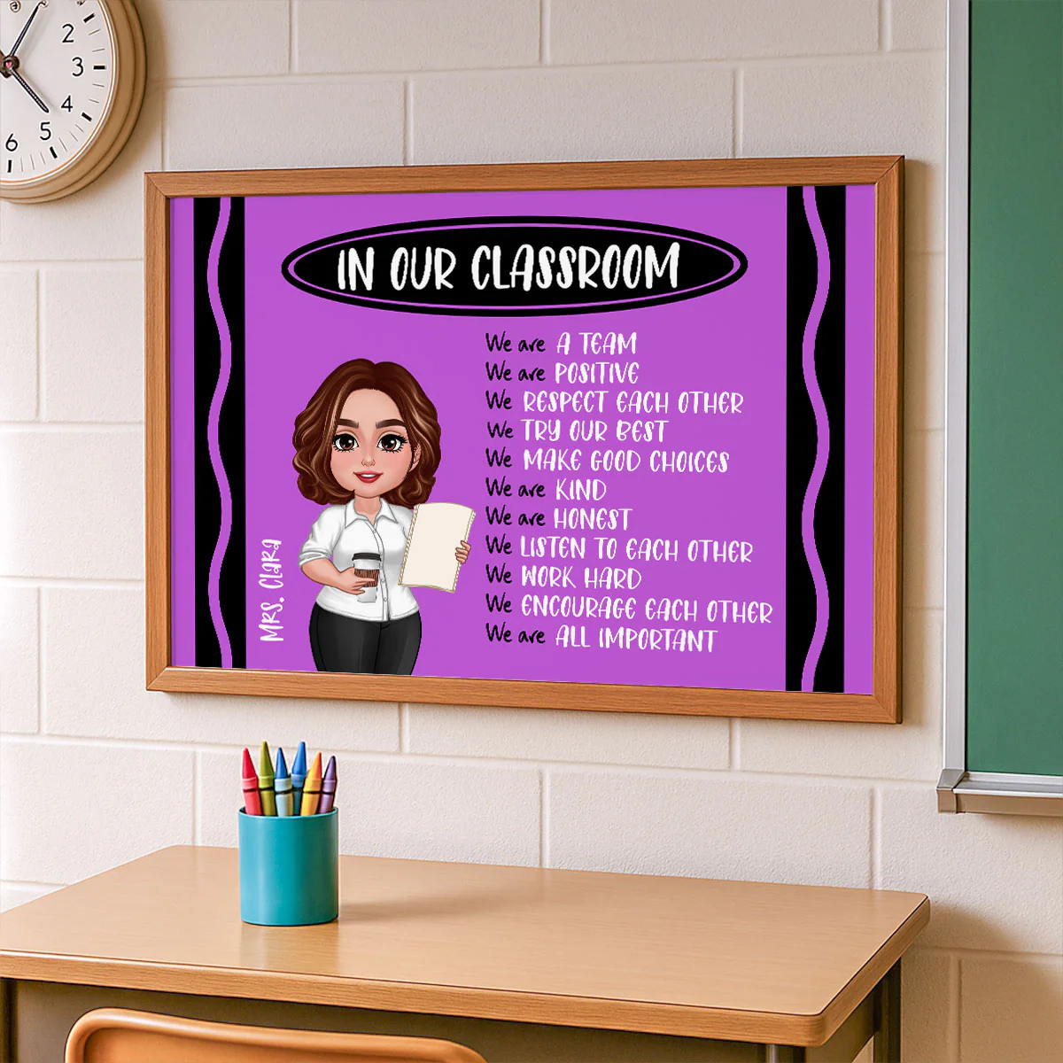 Teacher Crayon Pattern In Our Classroom Personalized Poster - Image 6