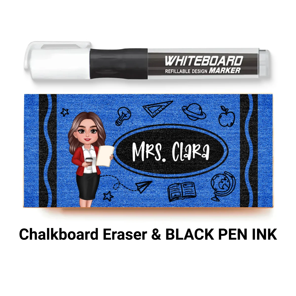 Teacher Crayon Pattern Personalized Chalkboard/Whiteboard Eraser with Marker, Teacher Appreciation Gift, Back To School Gift - Image 12