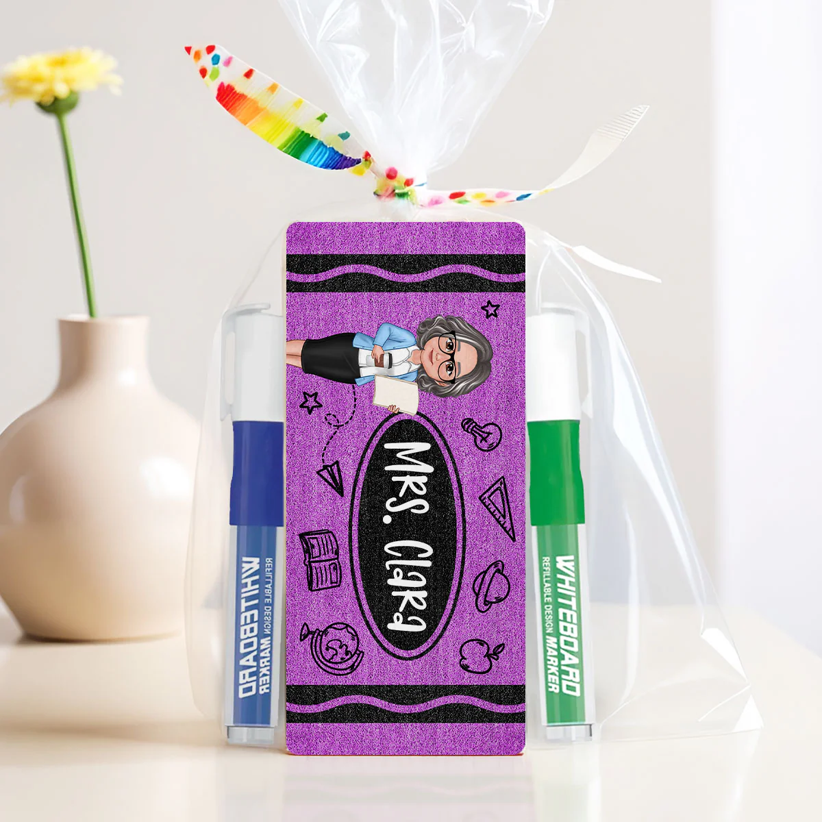 Teacher Crayon Pattern Personalized Chalkboard/Whiteboard Eraser with Marker, Teacher Appreciation Gift, Back To School Gift - Image 3