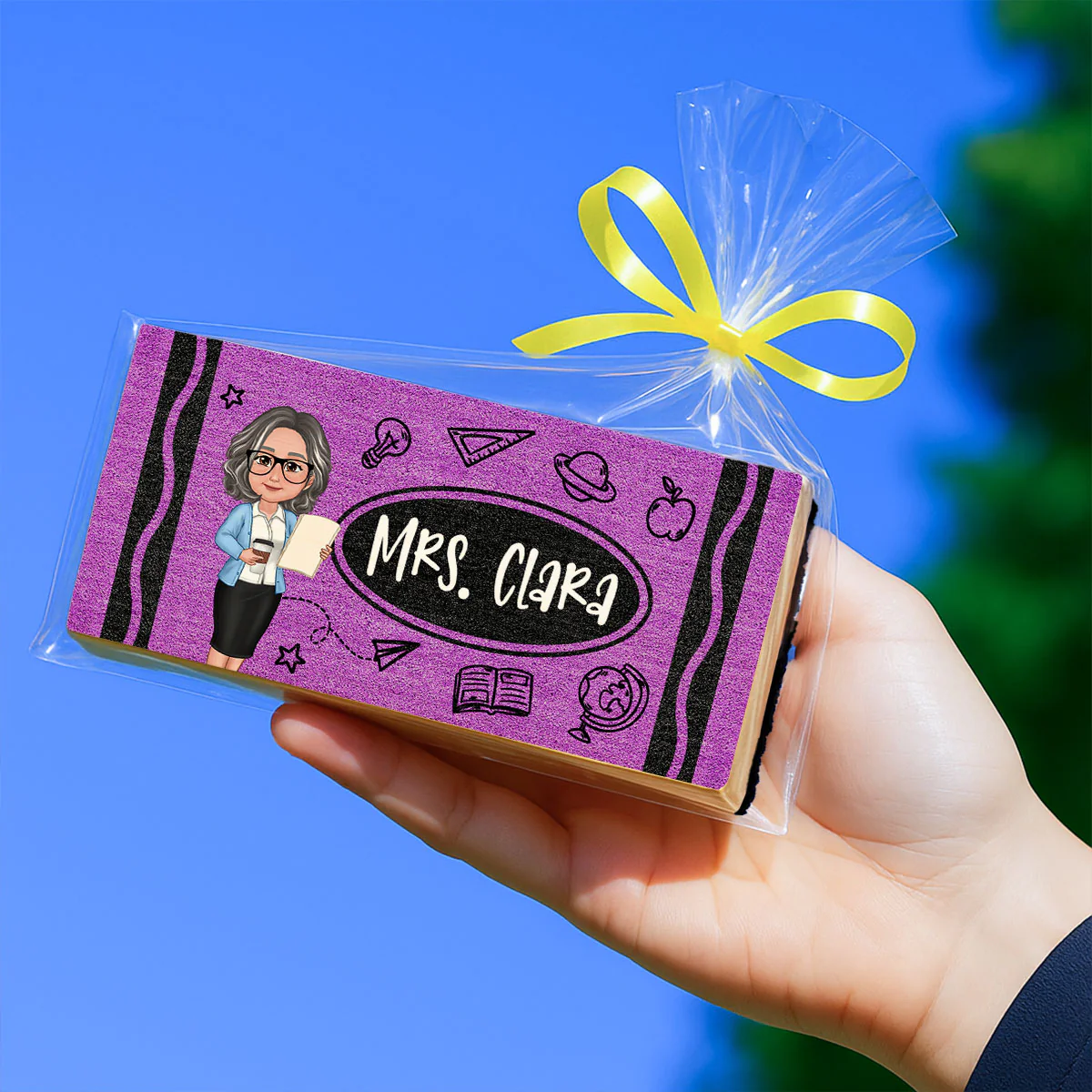 Teacher Crayon Pattern Personalized Chalkboard/Whiteboard Eraser with Marker, Teacher Appreciation Gift, Back To School Gift - Image 4