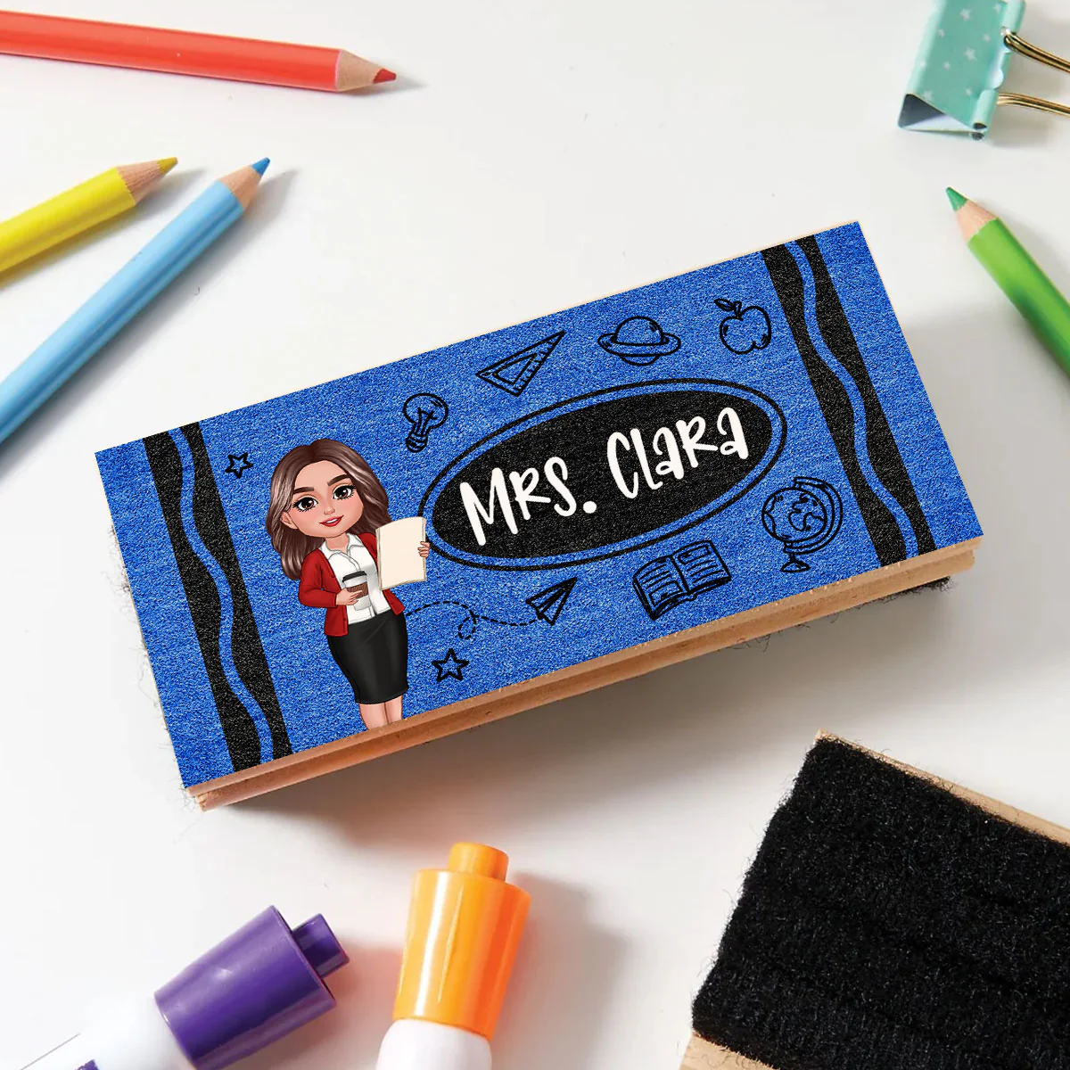 Teacher Crayon Pattern Personalized Chalkboard/Whiteboard Eraser with Marker, Teacher Appreciation Gift, Back To School Gift - Image 7