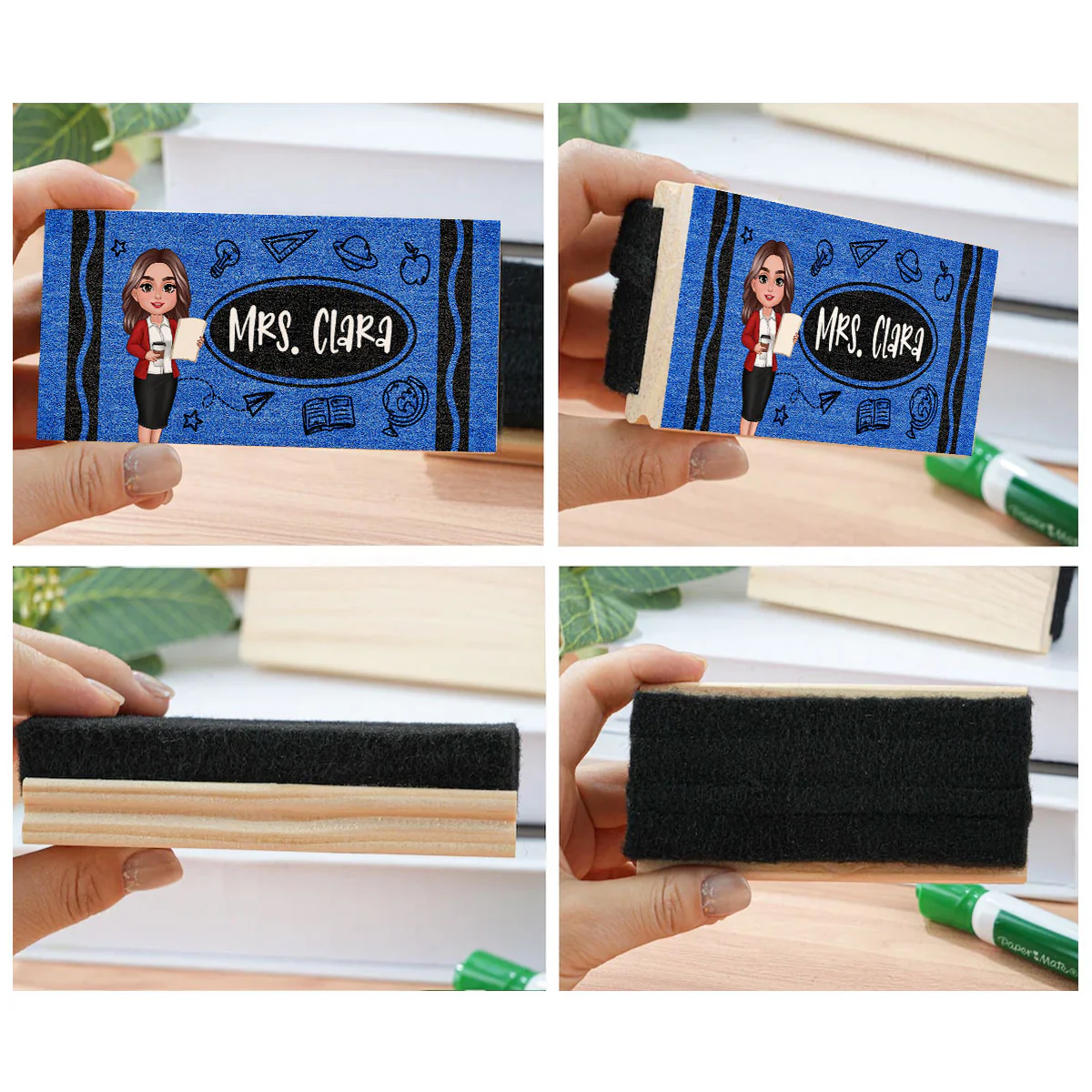Teacher Crayon Pattern Personalized Chalkboard/Whiteboard Eraser with Marker, Teacher Appreciation Gift, Back To School Gift - Image 9