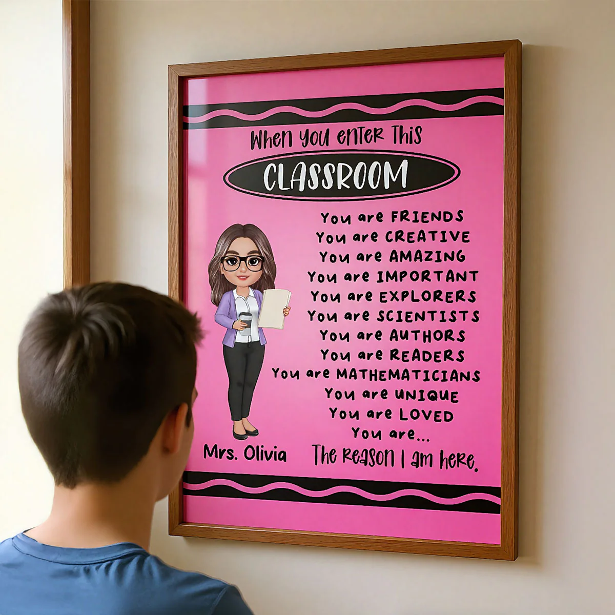 Teacher Crayon Pattern When You Enter This Classroom Personalized Poster| Back To School, Motivation Classroom Decoration - Image 2