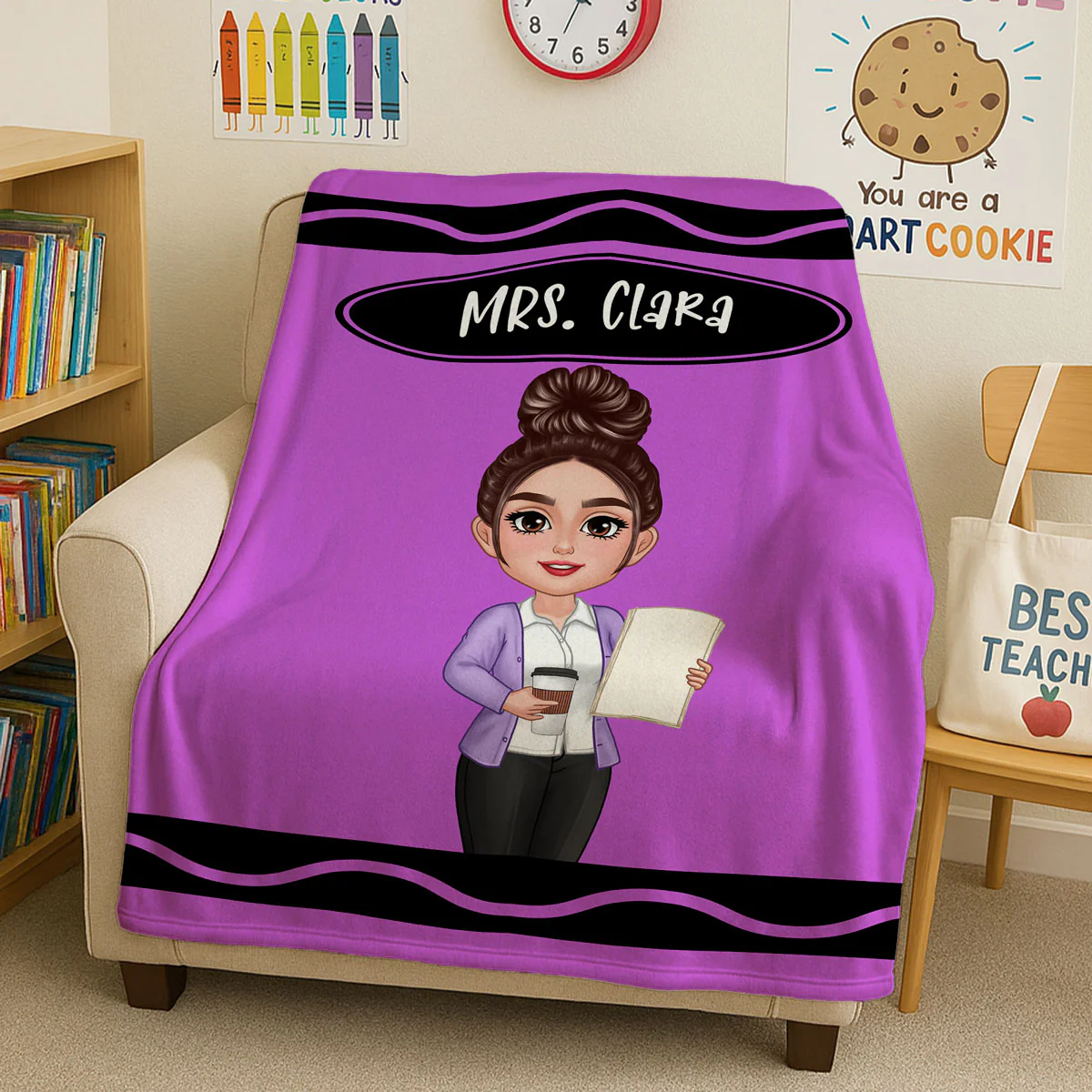 Teacher Crayon Personalized Blanket, Back To School Gift For Teacher - Image 2