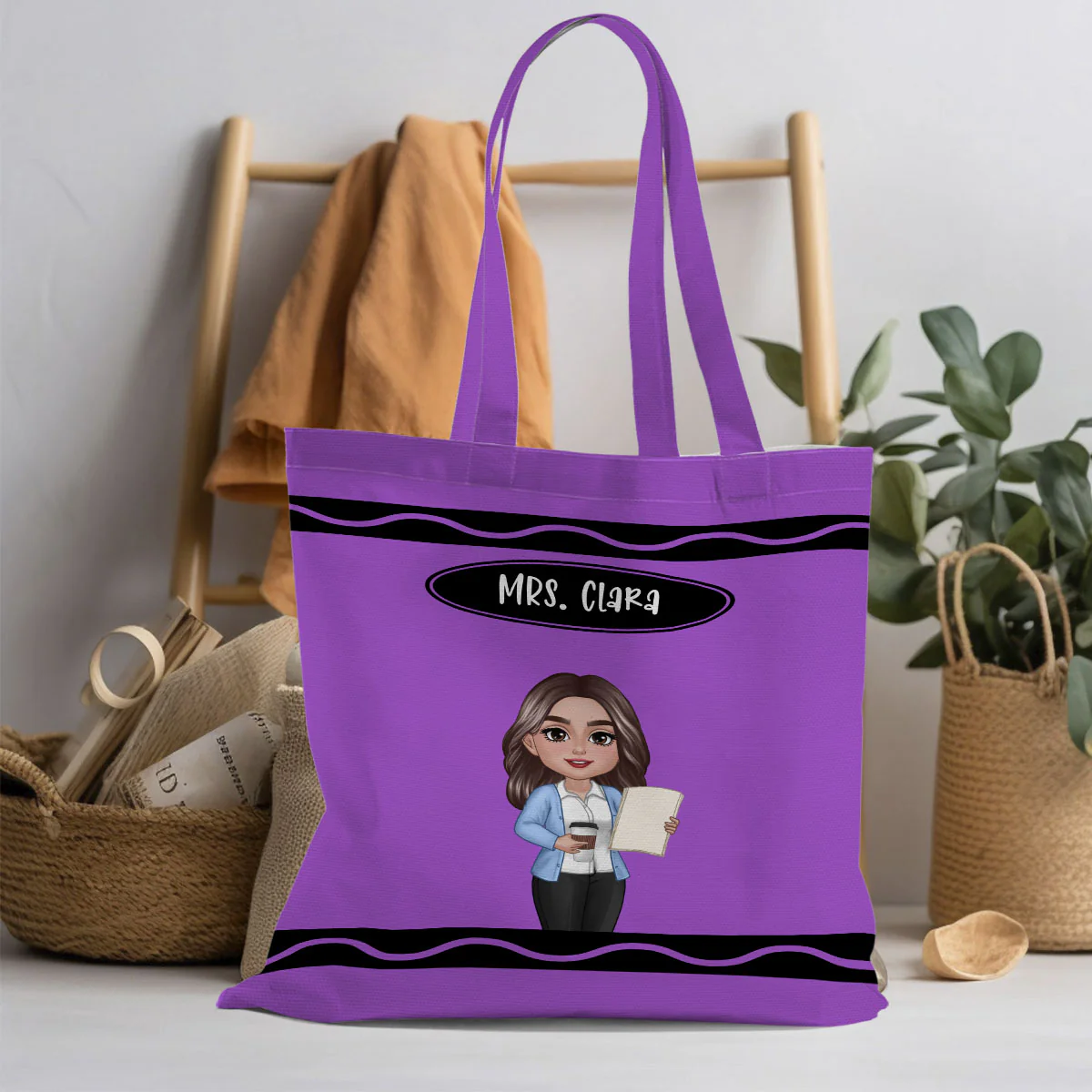 Teacher Crayon Personalized Tote Bag, Back To School Gift For Teacher - Image 5
