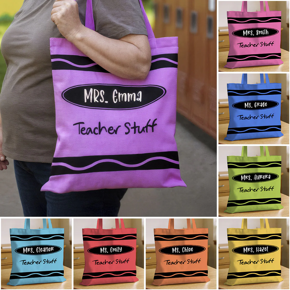 Teacher Crayon Personalized Tote Bag, Back To School Gift For Teacher - Image 15