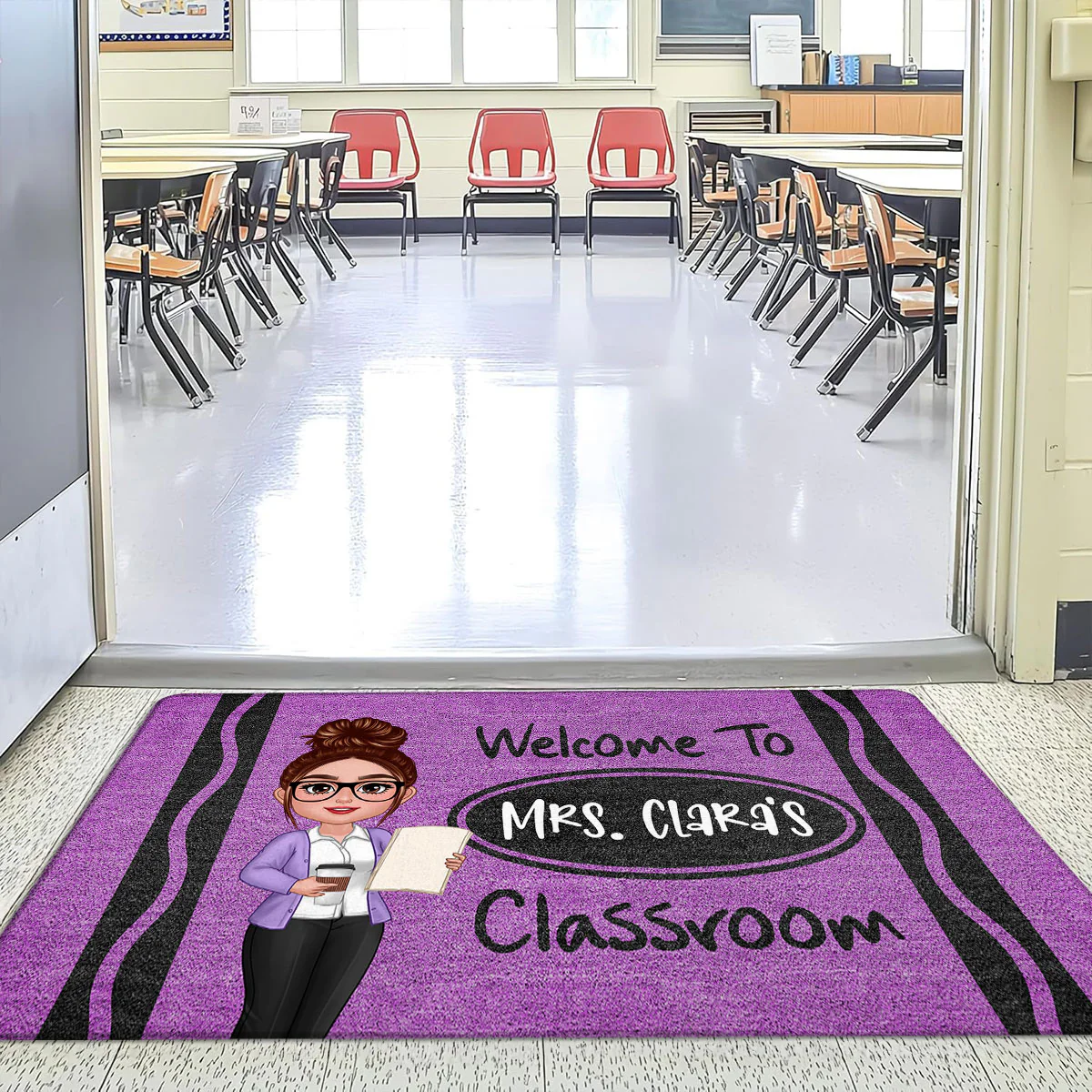 Teacher Welcome To Classroom Crayon Pattern Cute - Personalized Doormat - Back To School Gift, Classroom Decoration - Image 3