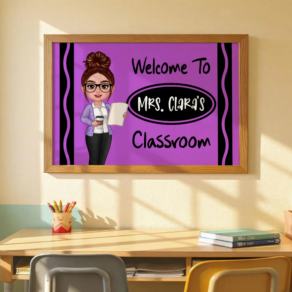 Teacher Crayon Welcome To Classroom Personalized Poster| Back To School Gift, Classroom Decoration
