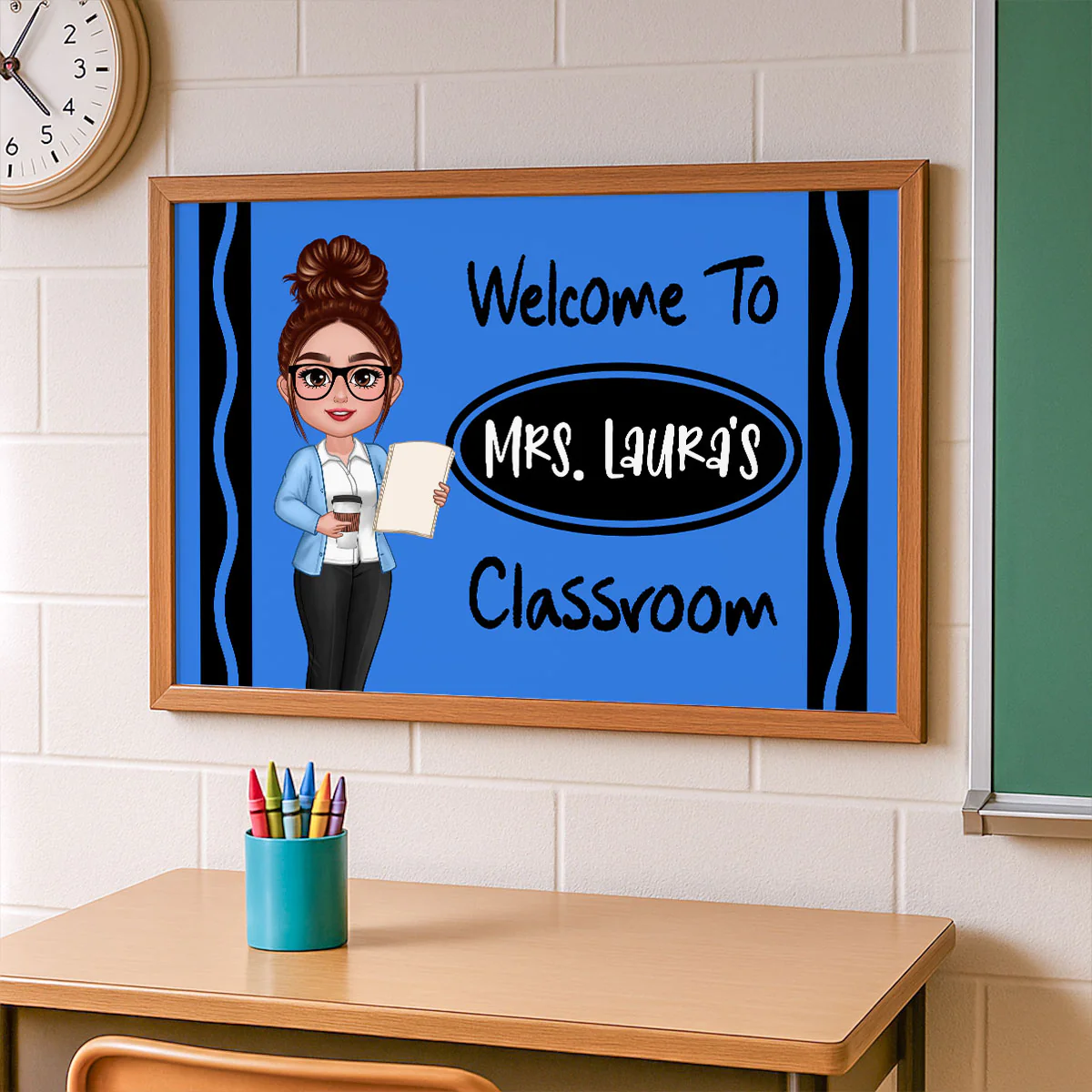 Teacher Crayon Welcome To Classroom Personalized Poster| Back To School Gift, Classroom Decoration - Image 5