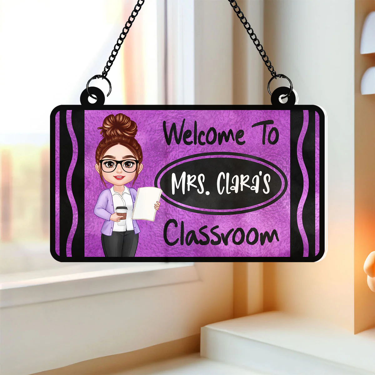 Teacher Crayon Welcome To Classroom Personalized Suncatcher| Back To School, Classroom Decoration - Image 3