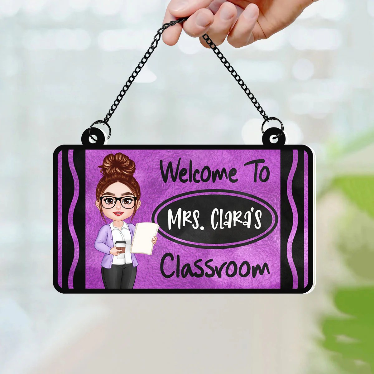 Teacher Crayon Welcome To Classroom Personalized Suncatcher| Back To School, Classroom Decoration - Image 5
